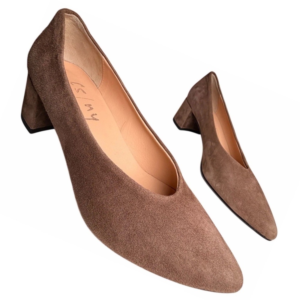 French Sole FS/NY Kelly Suede Block Heel Pumps Taupe Italy Size 8